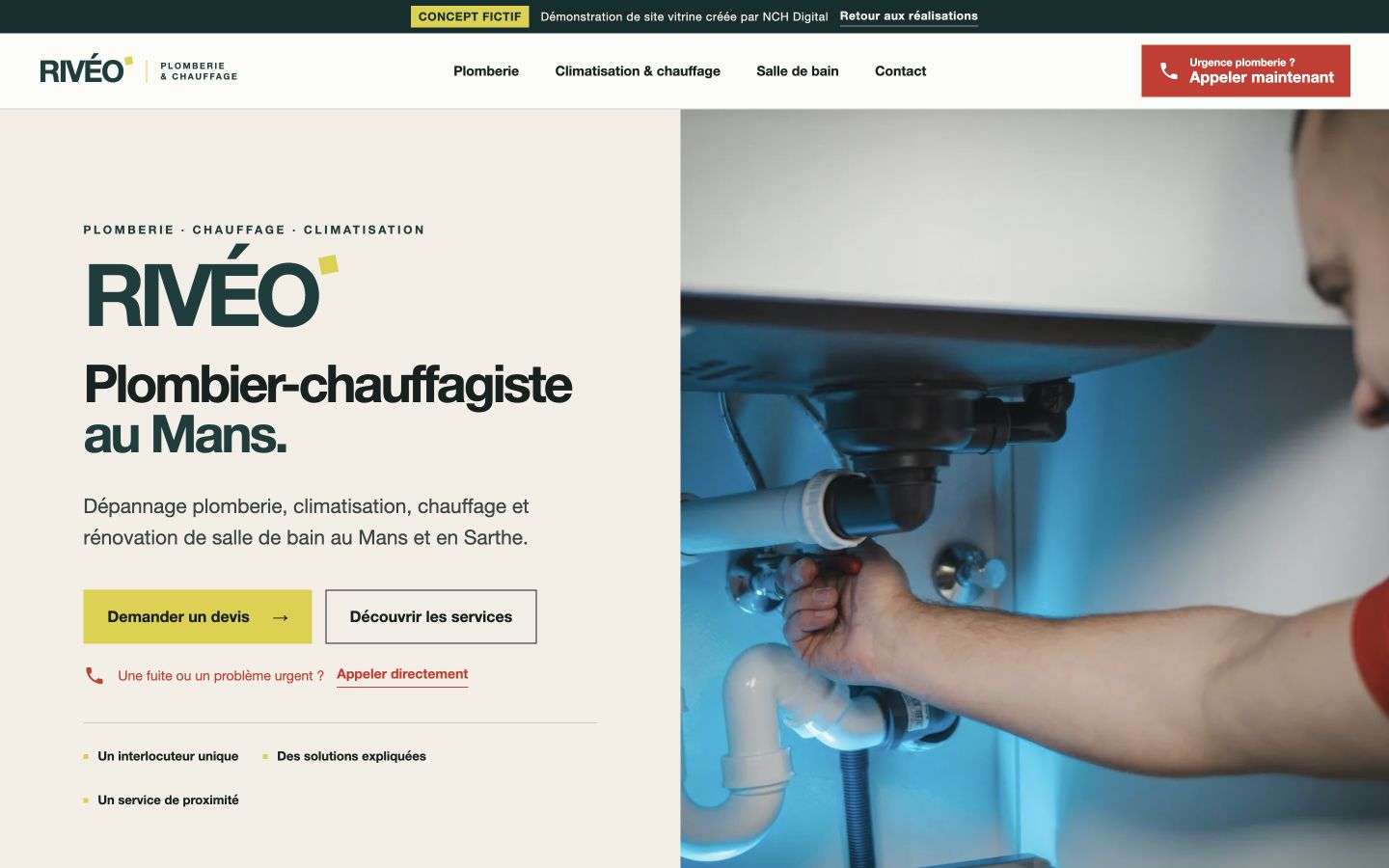 Aperçu du site fictif RIVÉO, plombier-chauffagiste au Mans